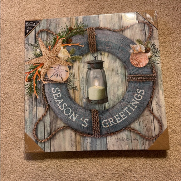 2008-HTS Beach/Coastal Christmas Lifesaver AA Battery Light Up Canvas Wall Art - Picture 1 of 7